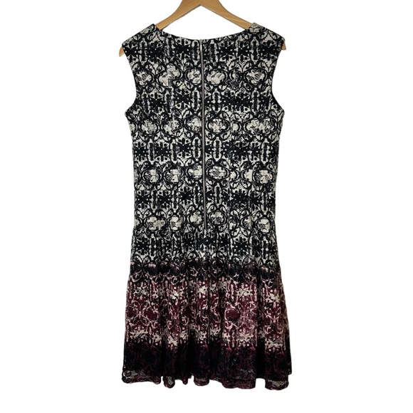 Roz Ali Lace Tunic Style Swing Dress Ombré Black Magenta Size 10 - Picture 7 of 13